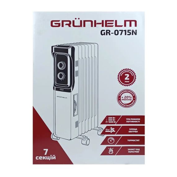 Обігрівач масляний Grunhelm GR-0715N 1500 Вт білий | Зображення 6