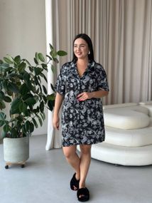Шовкова чорно-біла сорочка для дому PLUS SIZE