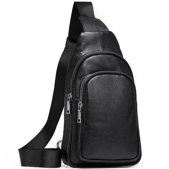 Слінг шкіряний чоловічий на плече чорний  TIDING BAG TH-73583