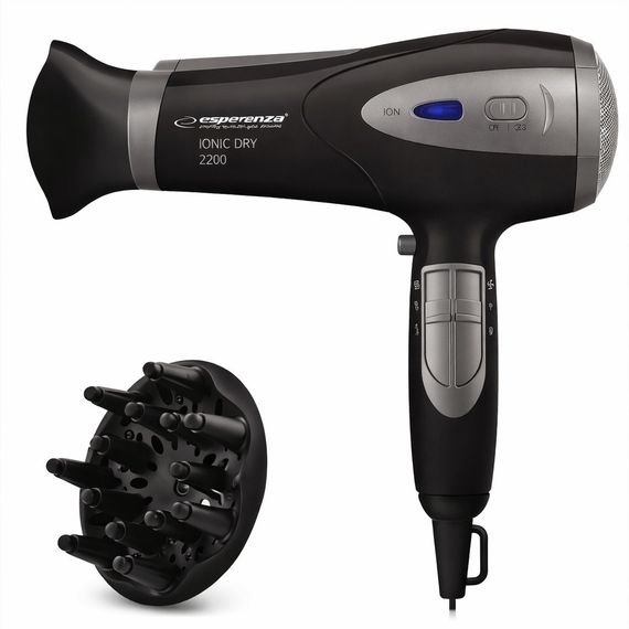 Фен для волос Esperanza EBH005K, 2200 Вт, ионизация, диффузор, концентратор, холодный воздух