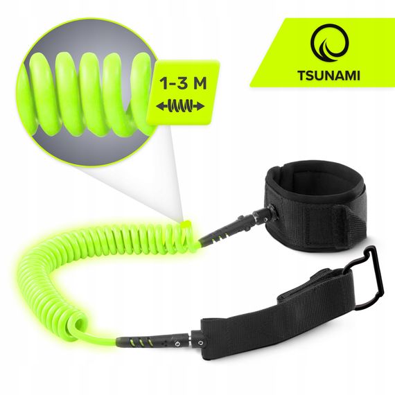 Ліш страхувальний для дошки TSUNAMI SUP-Leash Black/Green (P-5907739316479) | Зображення 4