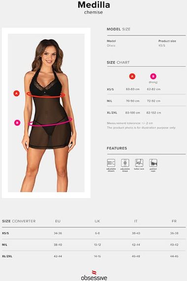 Сорочка Obsessive Medilla chemise Черная XL/2XL | Зображення 6