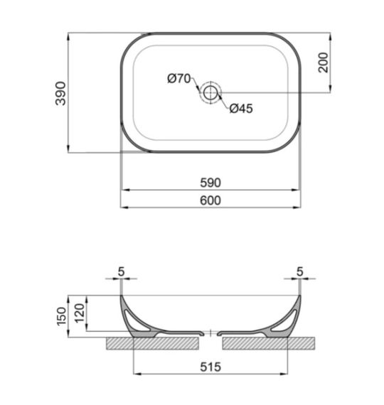Раковина накладна Qtap Robin 600x390x150 мм, Matt Black, прямокутна, без донного клапана QT132143PMBMBN | Зображення 1