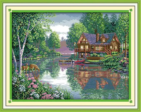 Набор для вышивания по нанесённой схеме "Leisure hut". AIDA 14CT printed 61*48 см