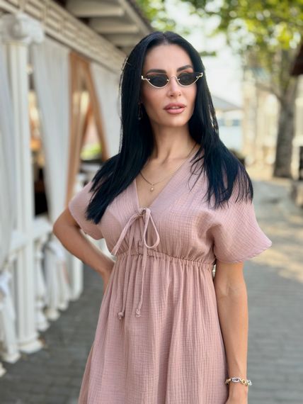 Жіноча довга літня сукня з мусліну легка із завищеною талією розмір 54/56 колір капучино GF58774 | Зображення 3