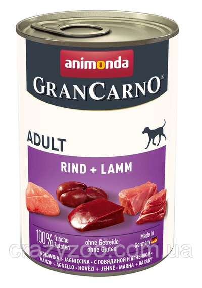 Вологий корм для собак Animonda GranCarno Adult Beef + Lamb з яловичиною та ягнятим 400 г 82733