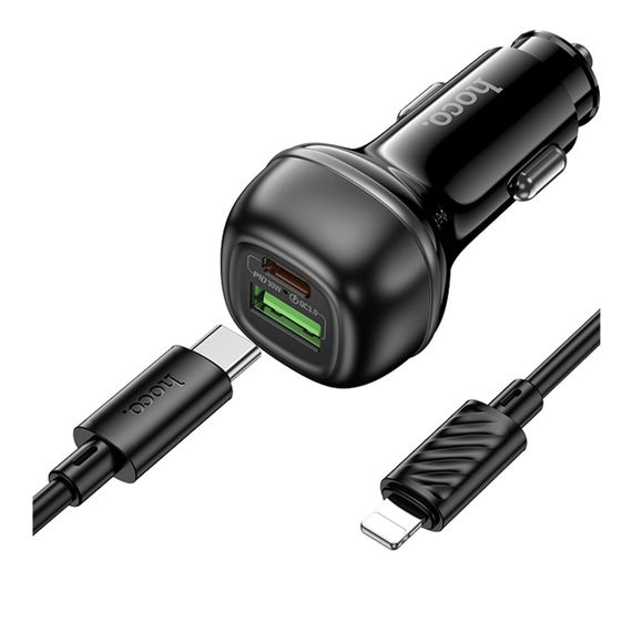 Автозарядний пристрій Hoco Z58A 1USB-A QC18W/1USB-C PD30W Total 48 W + Type-C to Lightning | Зображення 3