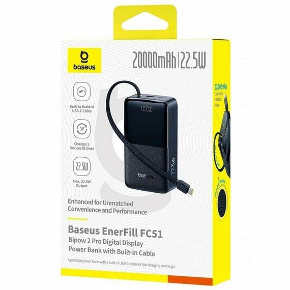 Портативний ЗП Power Bank Baseus EnerFill FC51 Bipow2 Pro 22.5W 20000 mAh (E00277) Black | Зображення 3