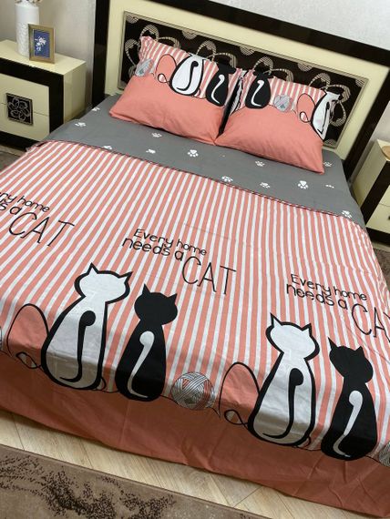 Комплект постельного белья Soft полуторный 150х215 см Коты чорный и белый