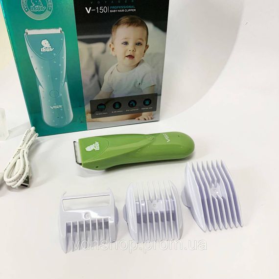 Дуже тиха бездротова машинка для стрижки волосся дітей VGR V-150 з насадками. Колір: зелений LI-82 | Зображення 1
