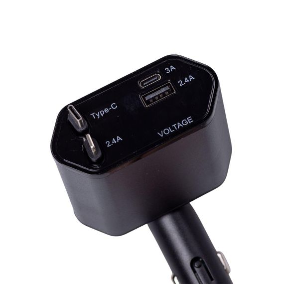 Автомобильное зарядное устройство с выдвижными кабелями и портами USB-A/USB-C HP-C1