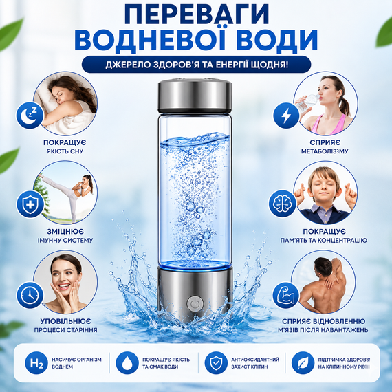 Портативный ионизатор воды 420 мл с функцией активного обогащения серебрянный | Зображення 6