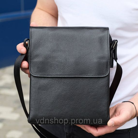 Сумка месенджер 21.5x25x7 шкіряна барсетка для чоловіків Tiding Bag 35775 чорна