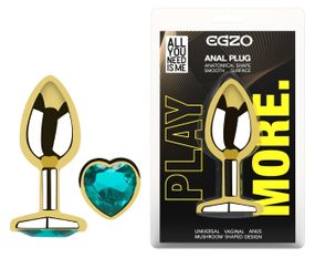 Анальная пробка с кристаллом EGZO - Gold Heart Plug Marine size S Sex Aura