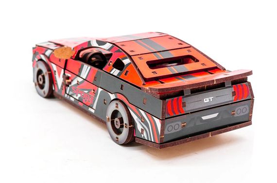 Конструктор Puz-00641 "Muscle Car" дерев'яний, 162 дет., червоний колір, розмір моделі 24х9х7 см PuzzleOk | Зображення 3
