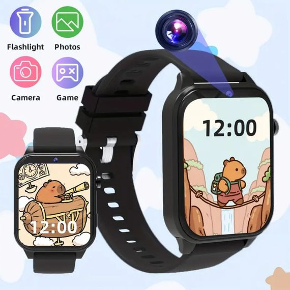 Дитячий розумний годинник із камерою, іграми, моніторингом сну, крокомірром, будильником, калькулятором, ліхтариком та ін. Чорний | Зображення 1