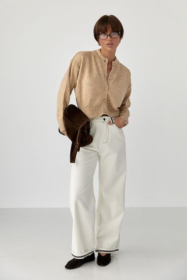 Теплий в'язаний короткий кардиган - світло-коричневий цвет, ONE SIZE (є розміри) | Зображення 2