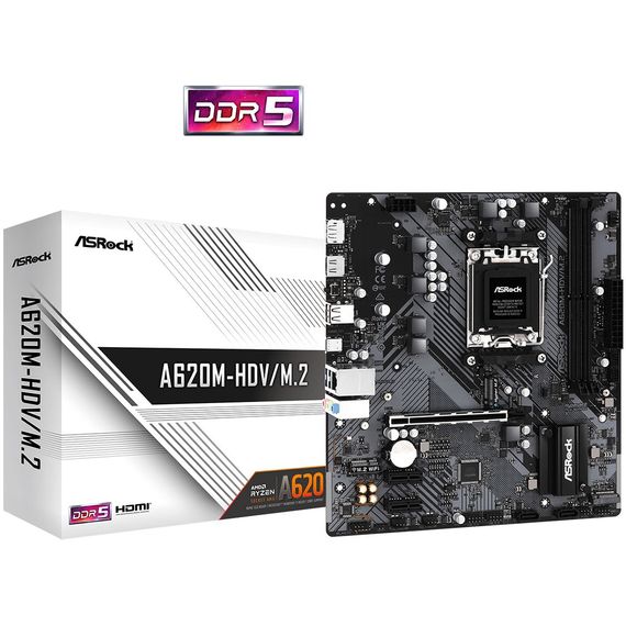 ASRock A620M-HDV/M.2 (AM5/A620, 2*DDR5, PCIex16, DP/HDMI, 4xSATA, 2xM.2, GLan, 8ch, mATX) | Зображення 1