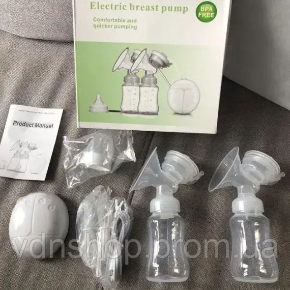 Електричний подвійний масажний молоковідсмоктувач Kinder Goods в комплекті з 2 пляшками для молока + соска, USB | Зображення 5