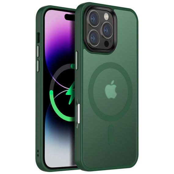 TPU+PC чохол Metal Buttons with MagSafe Colorful для Apple iPhone 16 Pro (6.3") Зелений / Dark Green