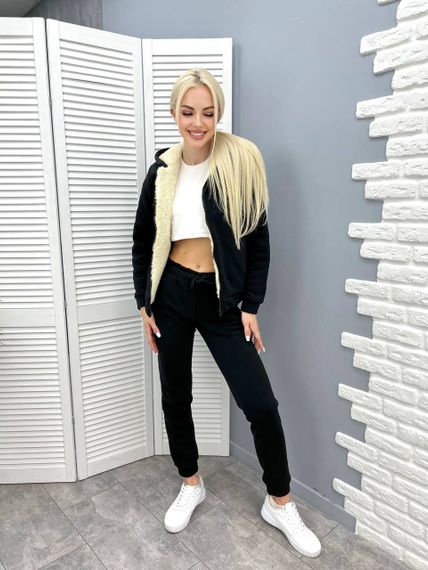 Женский теплый спортивный костюм на меху, GF5799 цвет черный, размер 46/48