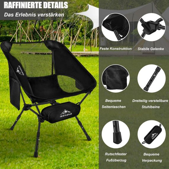 Складаний кемпінговий стілець 2 шт до 130 кг туристичне крісло зі спинкою легке портативне для риболовлі пікніка походів кемпінгу | Зображення 3