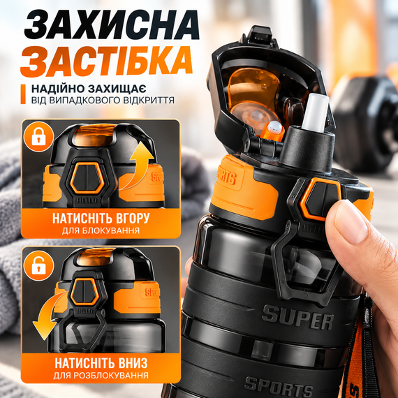 Спортивна пляшка KANGZYUAN 500 мл Чорна Tritan BPA-free ударостійка з антиковзким грипом і трубочкою | Зображення 8