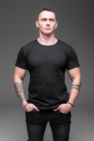 Мужская классическая базовая хлопковая футболка RA938 размер XL, цвет черный | Зображення 2