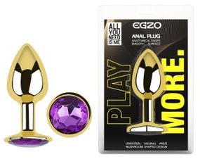 Анальна пробка з кристалом EGZO - Gold Round Plug Purple size S Sex Aura
