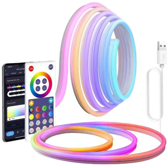 Світлодіодна неонова USB-стрічка з керуванням від телефона SFK-11 Bluetooth Гнучка світлодіодна стрічка RGB 5 м | Зображення 1