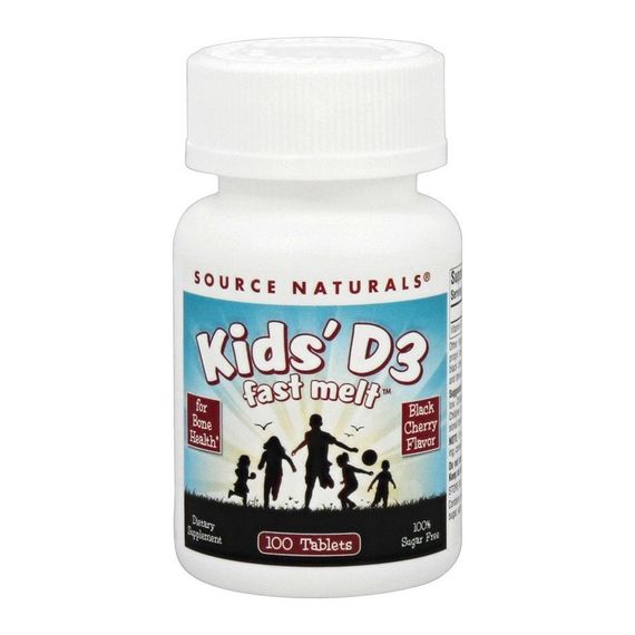 Вітамін Д3 для дітей, Kids D-3 400 IU, Source Naturals, смак чорної вишні, 100 швидкорозчинних таблеток