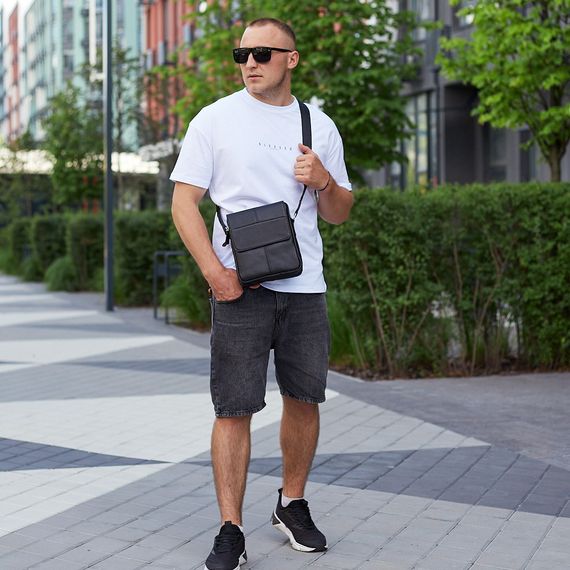 Чоловіча шкіряна чорна сумка через плече Tiding Bag M1254A | Зображення 9