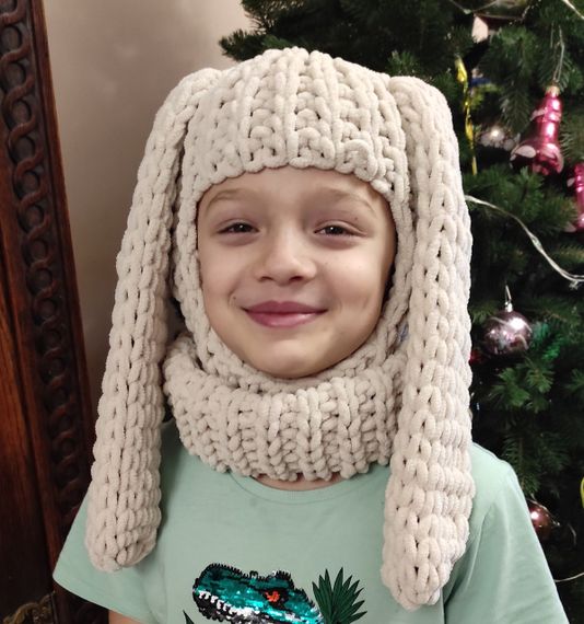 Балаклава колір 599 плюшева з вушками зайчика | Зображення 1