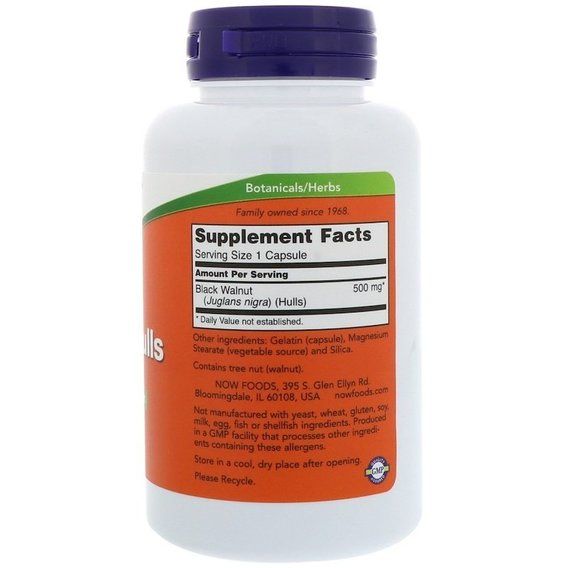 Черный орех NOW Foods Black Walnut Hulls 500 mg 100 Caps | Зображення 1