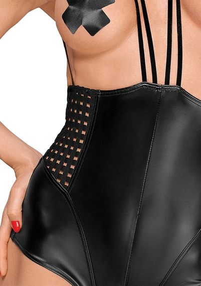 Боді еротичне Noir Handmade F179 з вінілу, на бретельках, чорне, M Sex Aura | Зображення 2