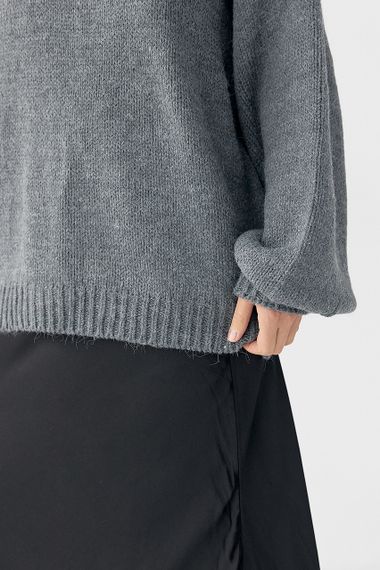 В'язана однотонна кофта з рукавами-ліхткриками - сірий цвет, ONE SIZE (є розміри) | Зображення 3