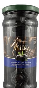 Маслини (оливки) чорні без кісточки великі ATHENA, 360 г, Туреччина, банка скляна