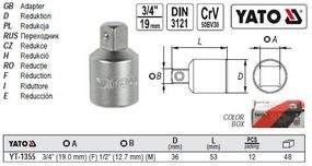 Переходник YATO перехидник M=3/4"(F)/1/2(М) l=53 мм YT-1355
