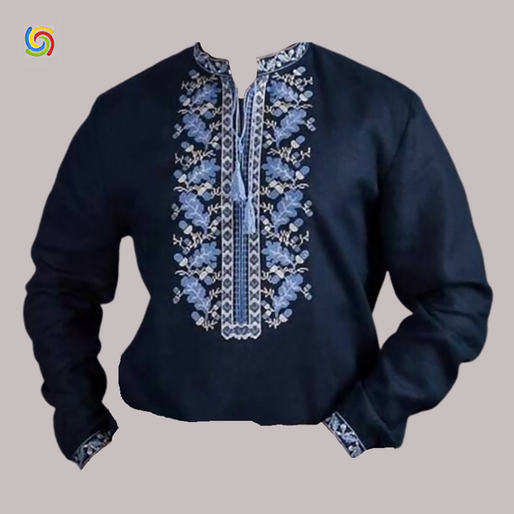 Рубашка Украинская вышиванка  31969 цвет тёмно-синий размер L/XL