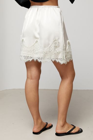 Атласна мініспідниця з мереживом - бежевий цвет, ONE SIZE (є розміри) | Зображення 1