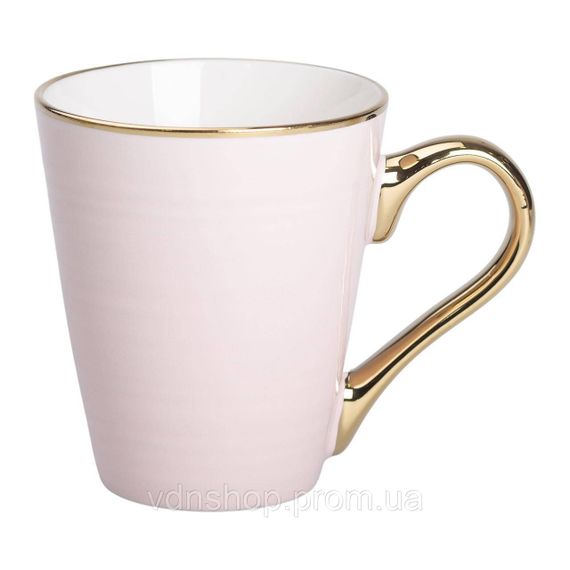 Кружка фарфоровая с золотым ободком и позолоченной ручкой 320 (мл) Розовая RX-N240624P