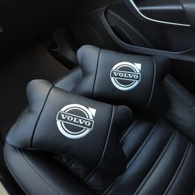 Набор кожаных подушек Volvo + брелок в подарок, Автоподушки Volvo GU-494 с вышивкой