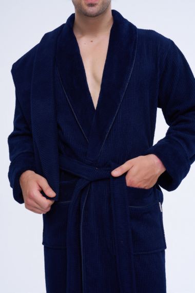 Чоловічий халат Nusa 1163 з тапочками і рушниками, Темно-синій, L/XL | Зображення 4