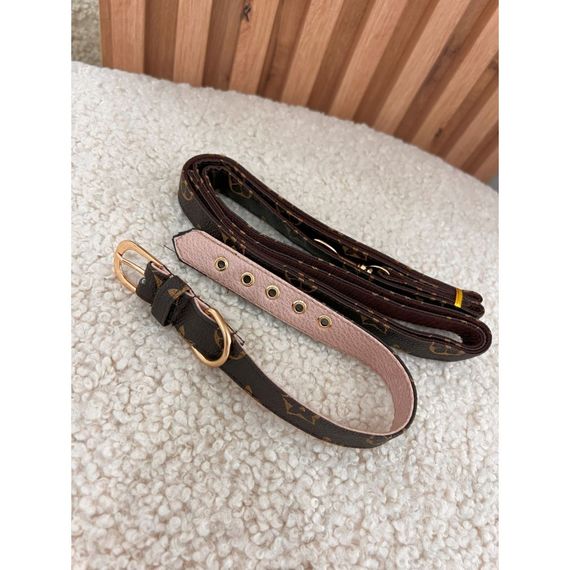 Брендовый ошейник и поводок для собак LOUIS VUITTON Эко кожа, расцветка с цветами, коричневый | Зображення 1