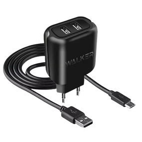 Зарядний пристрій мережевий 2USB + кабель MicroUSB 2,0A чорний WALKER WH-27