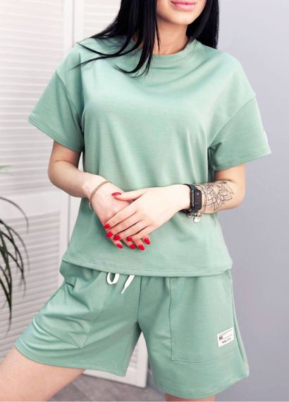 Женский летний костюм с шортами двухцветный GF07111 цвет фисташковый, размер 42/44 | Зображення 1