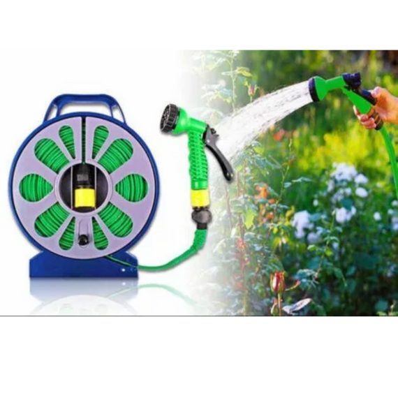 Гнучкий садовий шланг Garden Hose 10 м, для поливання саду та городу з насадкою розпилювачем поливальний набір на котушці | Зображення 2