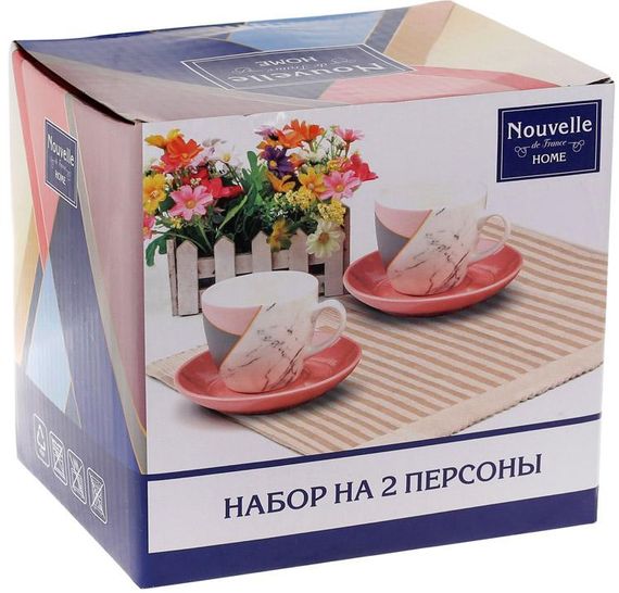 Набор кофейный из 2 чашечек и блюдец Marble 240ml | Зображення 1