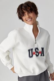 Теплий світшот з блискавкою на комірі - молочний цвет, S (є розміри)