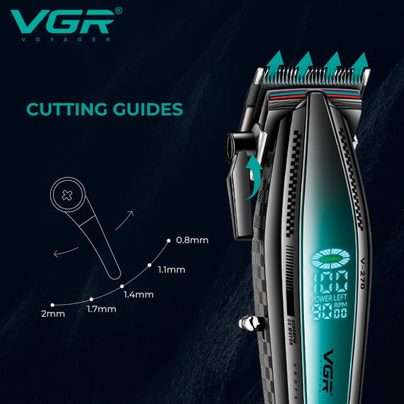 Аккумуляторная машинка для стрижки VGR V-270, 6 насадок, 9000 RPM, 2500 mAh, LED дисплей | Зображення 9